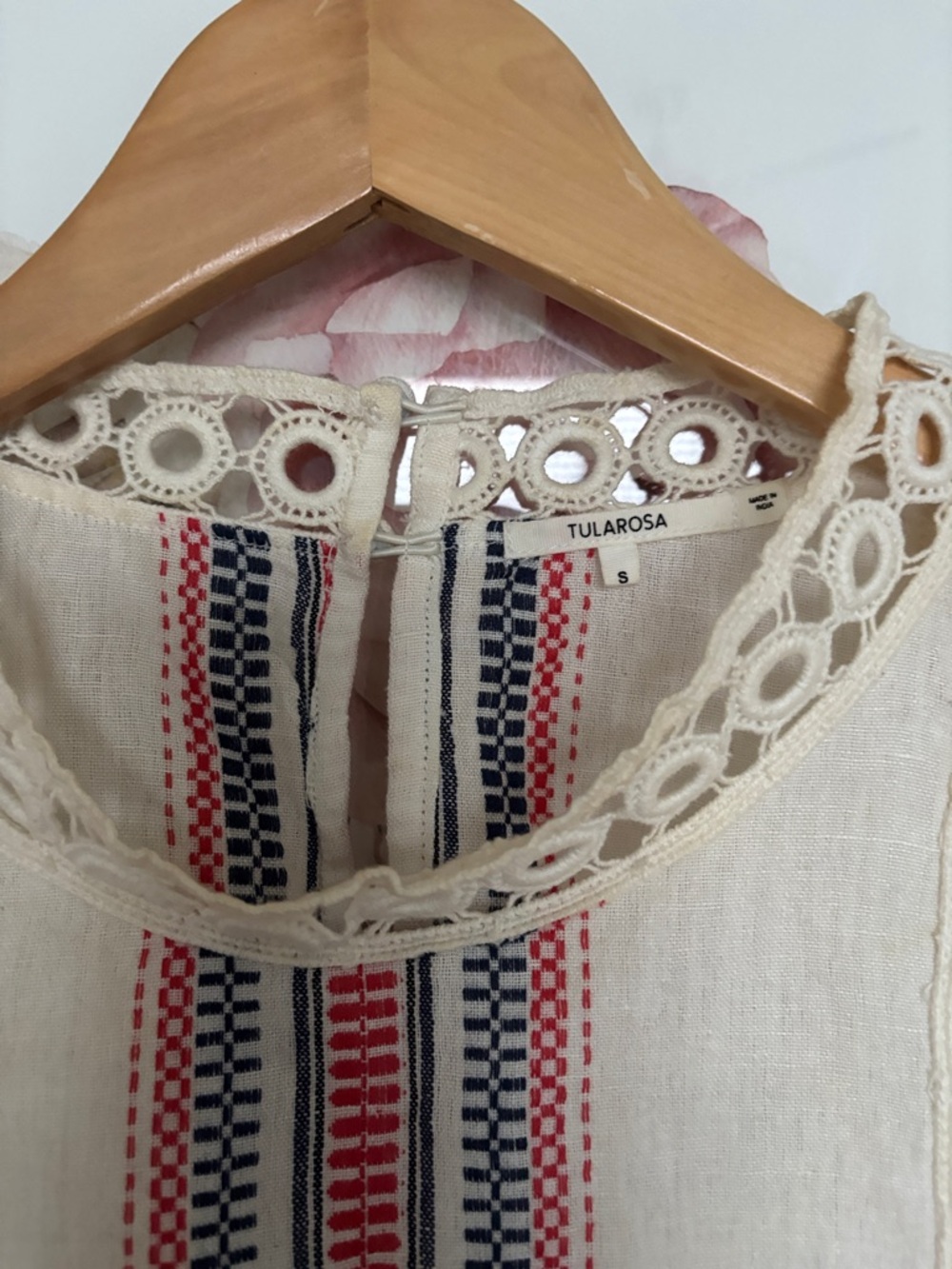 Tularosa Cream Striped Crochet Trim Blouse Top Side Tie Trendy Designer Sz S - Picture 4 of 12